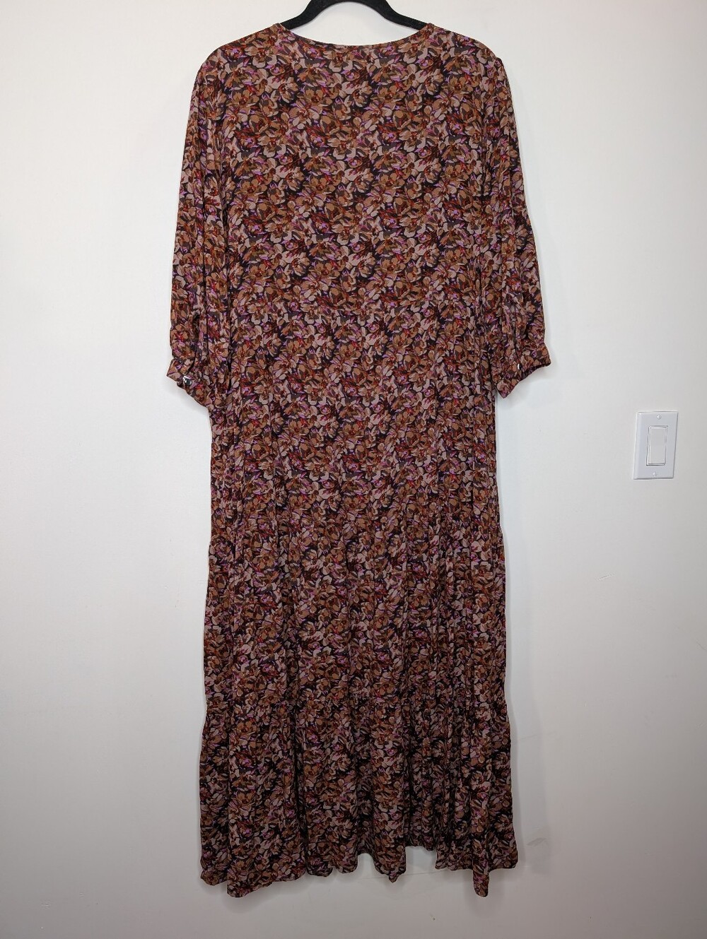 Natural Life Floral Boho Maxi Dress L/XL Rayon Cottagecore Fall Midi Maxi - Picture 5 of 5